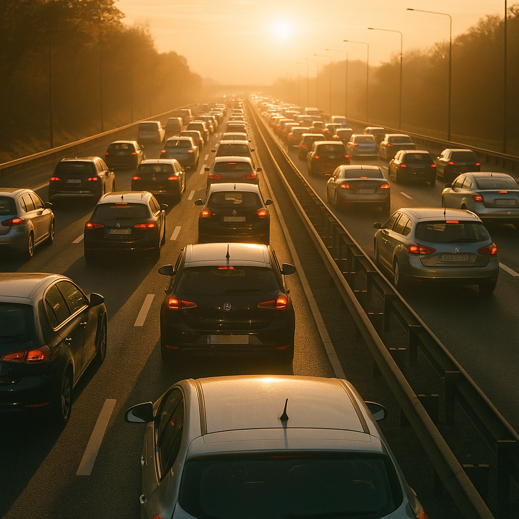 Morning traffic scene illustrating car commute health effects on everyday drivers
