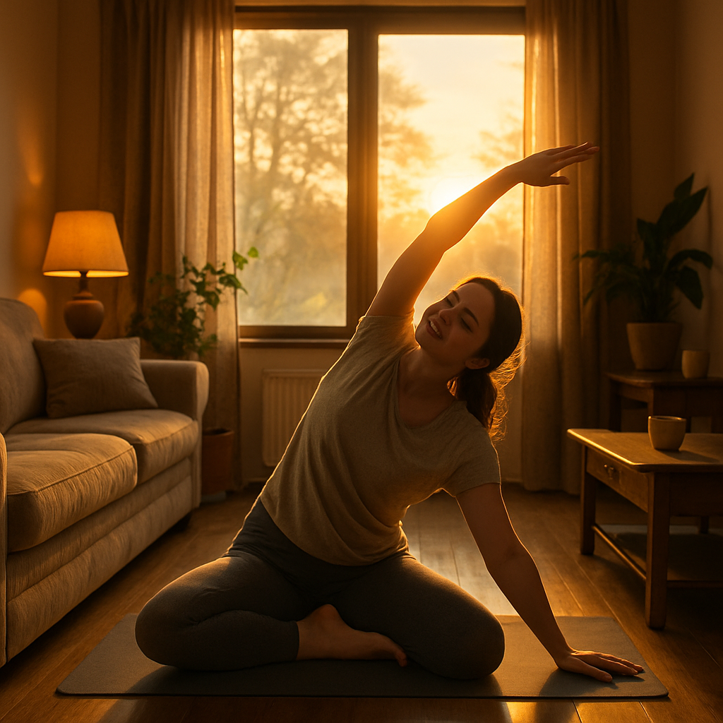 Gentle yoga at sunrise included in a morning routine for better mental health