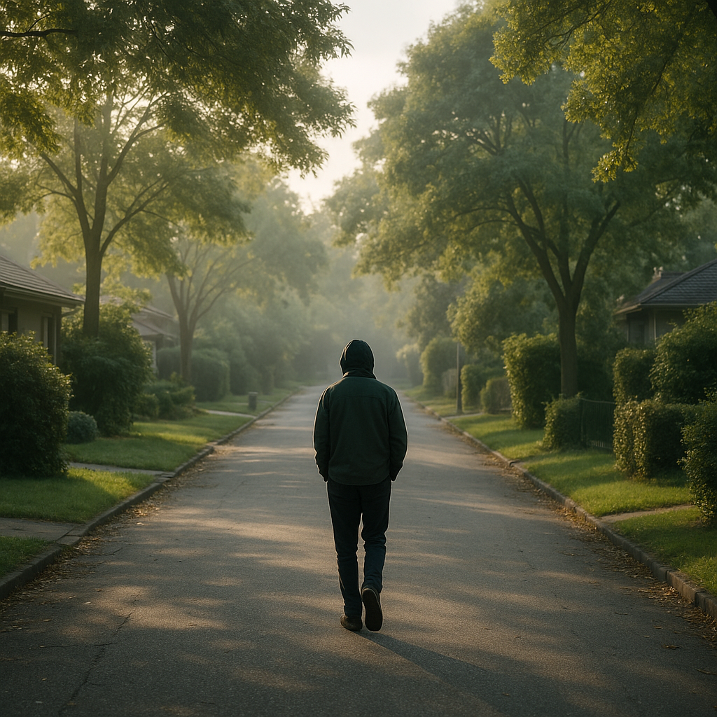 Gentle outdoor walk as part of a morning routine for better mental health