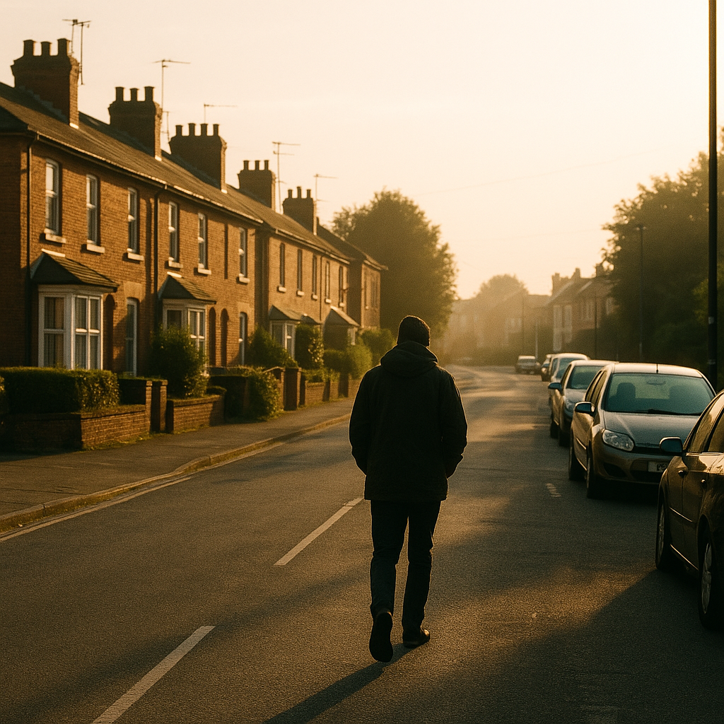Early morning walk in a quiet street as gentle movement in a healthy morning routine