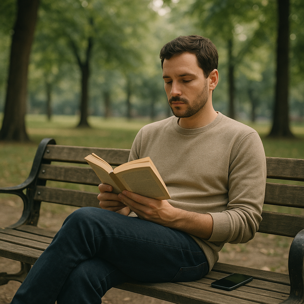 Man taking a screen break outdoors to improve digital wellbeing