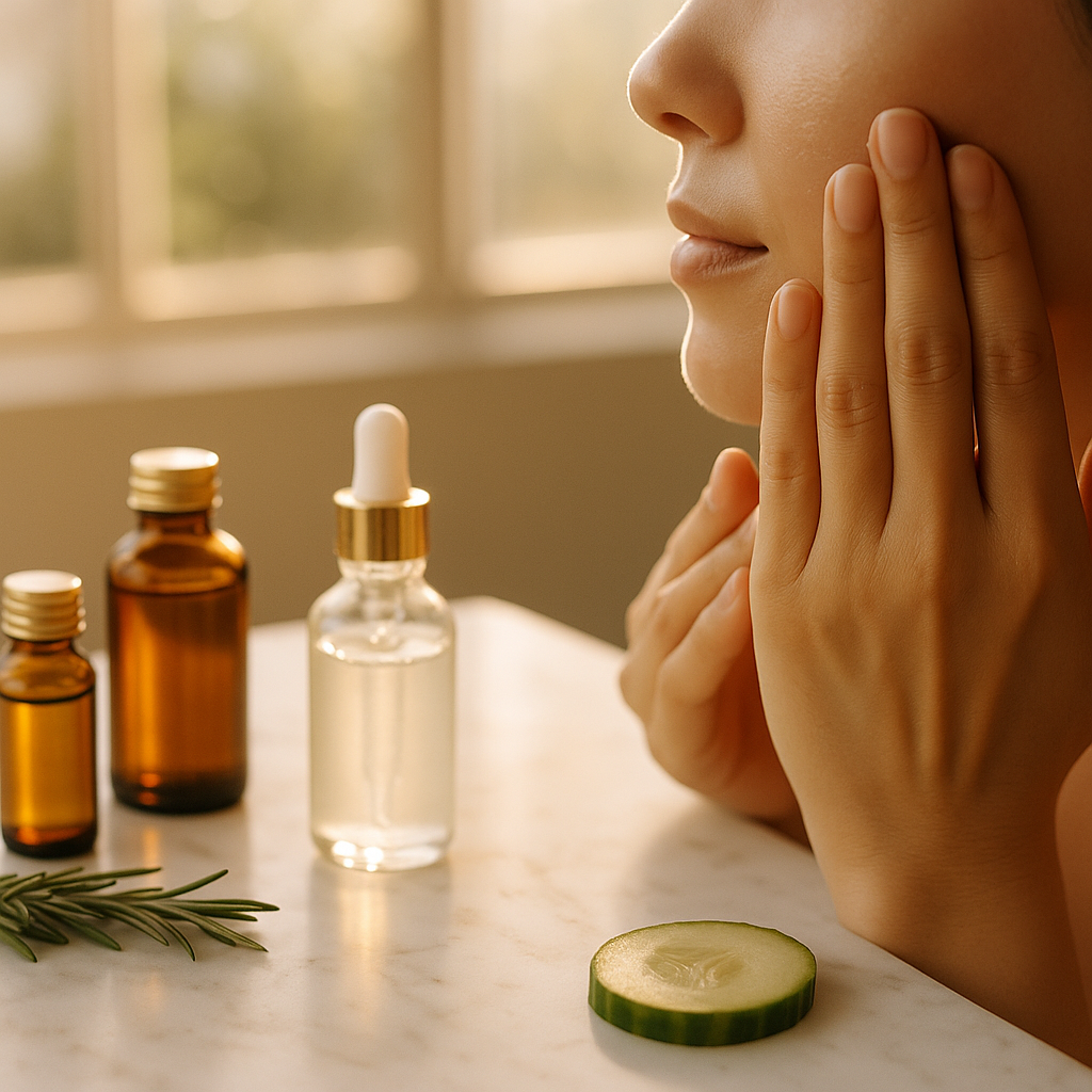 Close-up of skincare routine targeting cortisol face inflammation with serum application