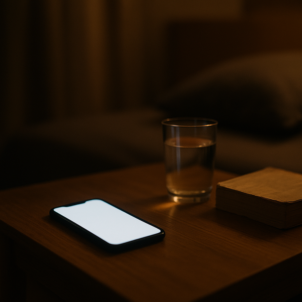 Phone glowing on a bedside table representing the late-night scrolling habit linked to revenge bedtime procrastination