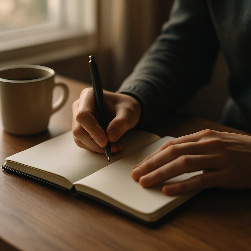 Person journalling as a low-stimulation dopamine detox replacement habit
