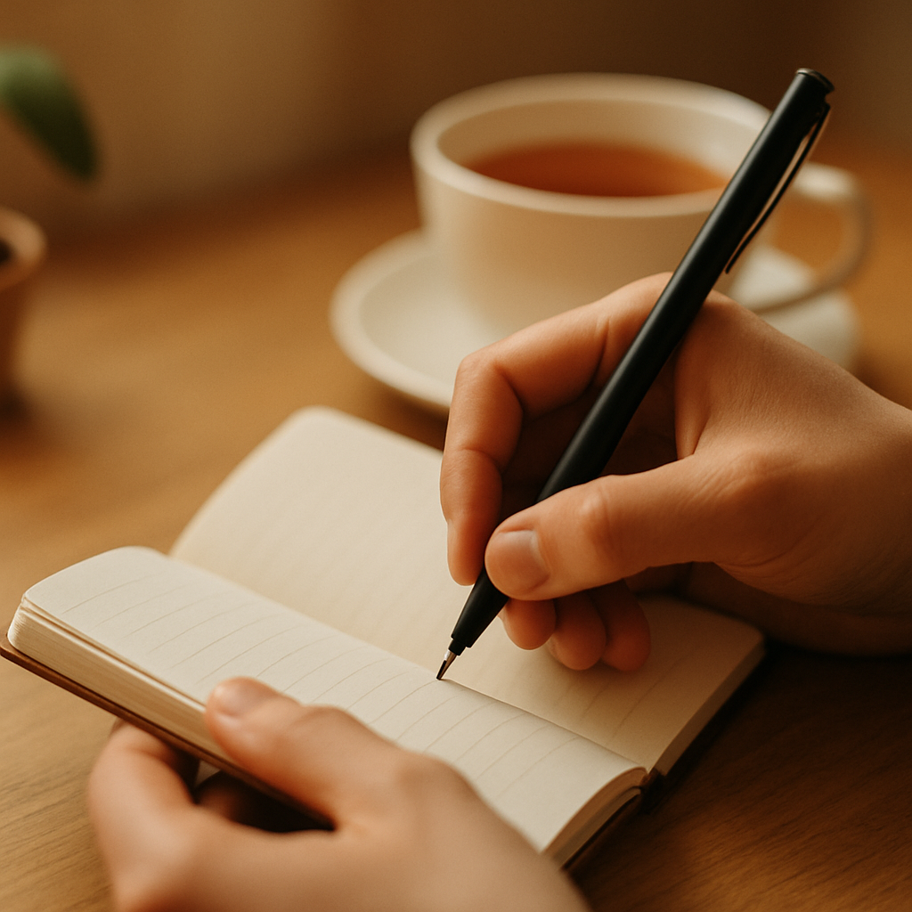 Person journalling during a dopamine detox as part of a mindful weekend reset