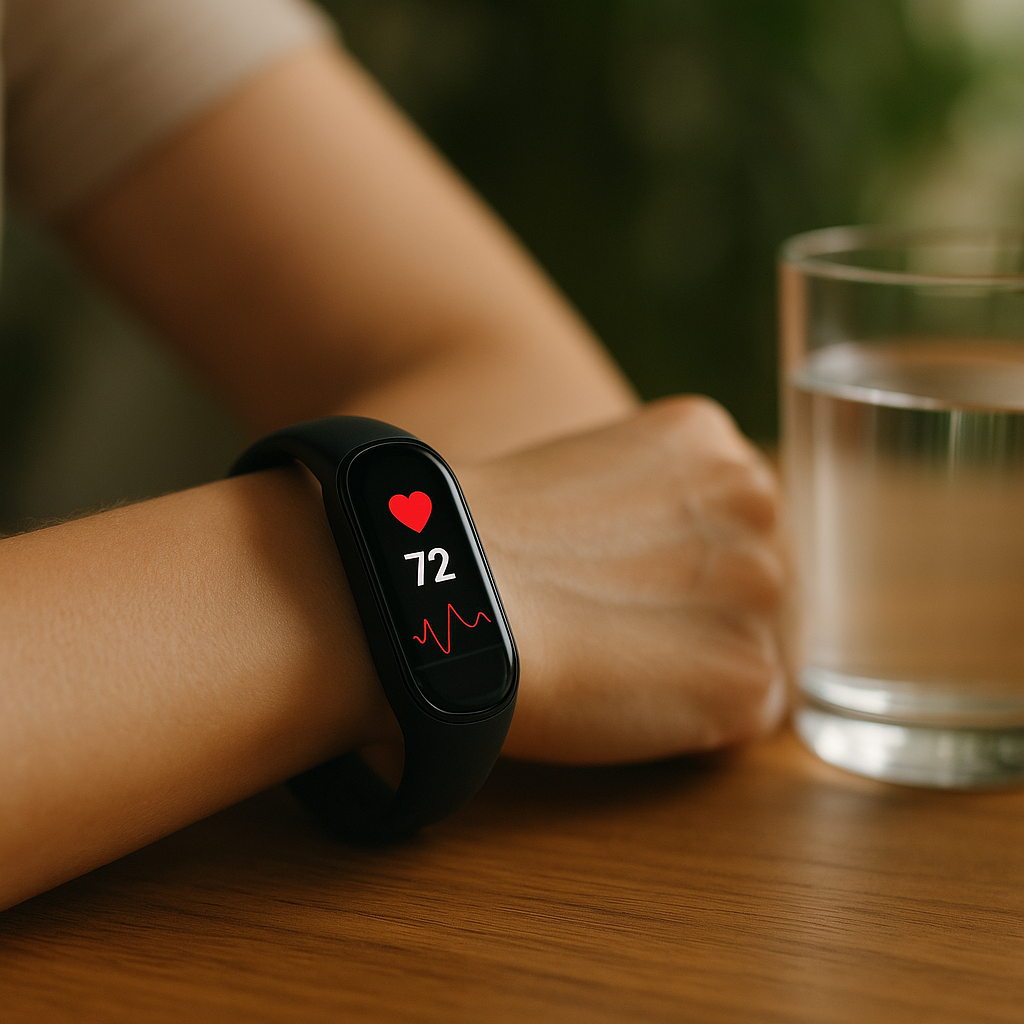 Fitness tracker displaying resting heart rate data, relevant to understanding the resting heart rate healthy range UK adults should aim for