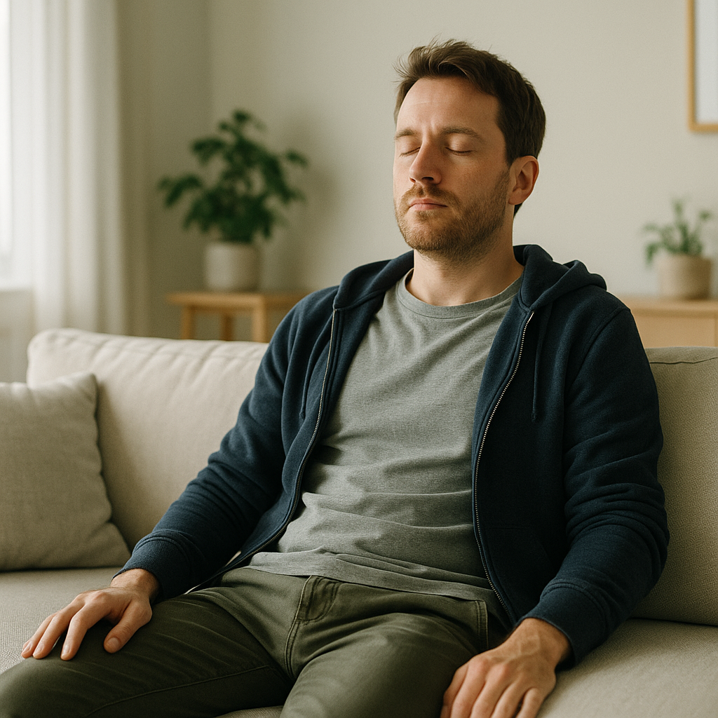 Person resting at home as part of rest days fitness recovery UK routine