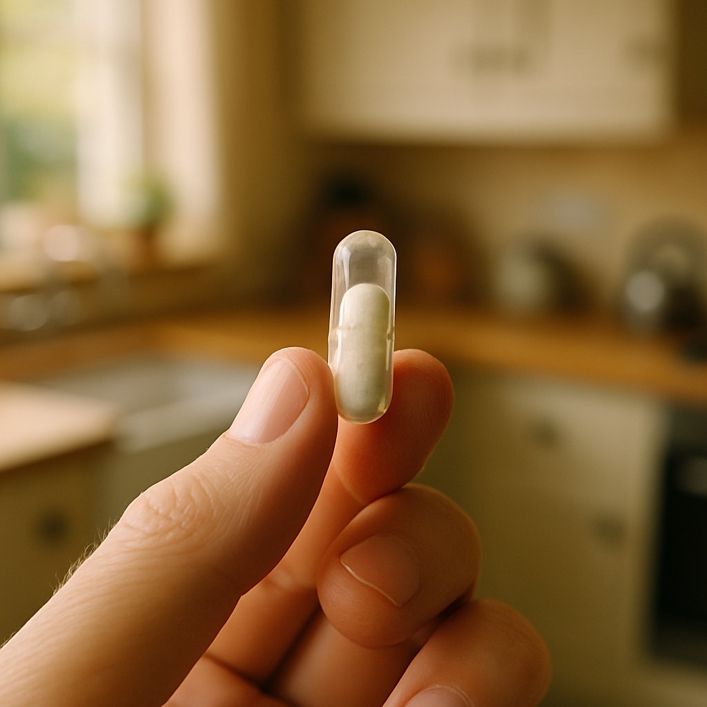 Close-up of a magnesium glycinate capsule, one of the most bioavailable magnesium supplements UK pharmacies stock
